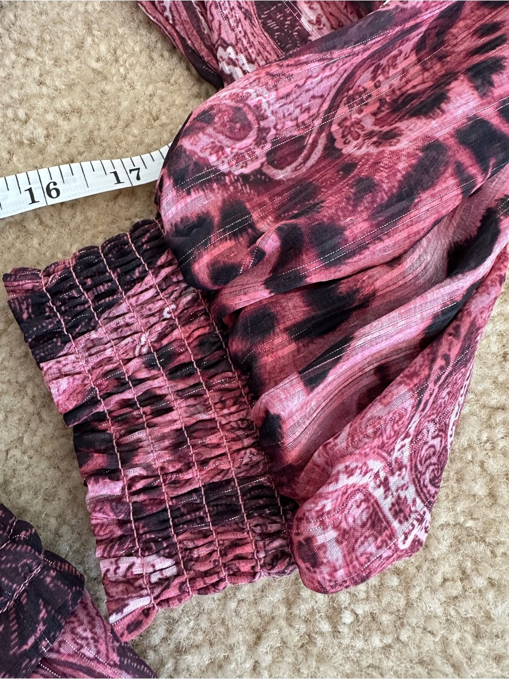 GUESS Pink Paisley Leopard Lace-Up V-neck Dress Large 10 12 Long-sleeved NWOT - Picture 5 of 9